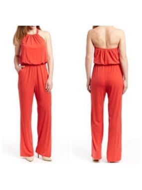 NWT Jessica Simpson Red Halter Neck Blouson Jumpsuit